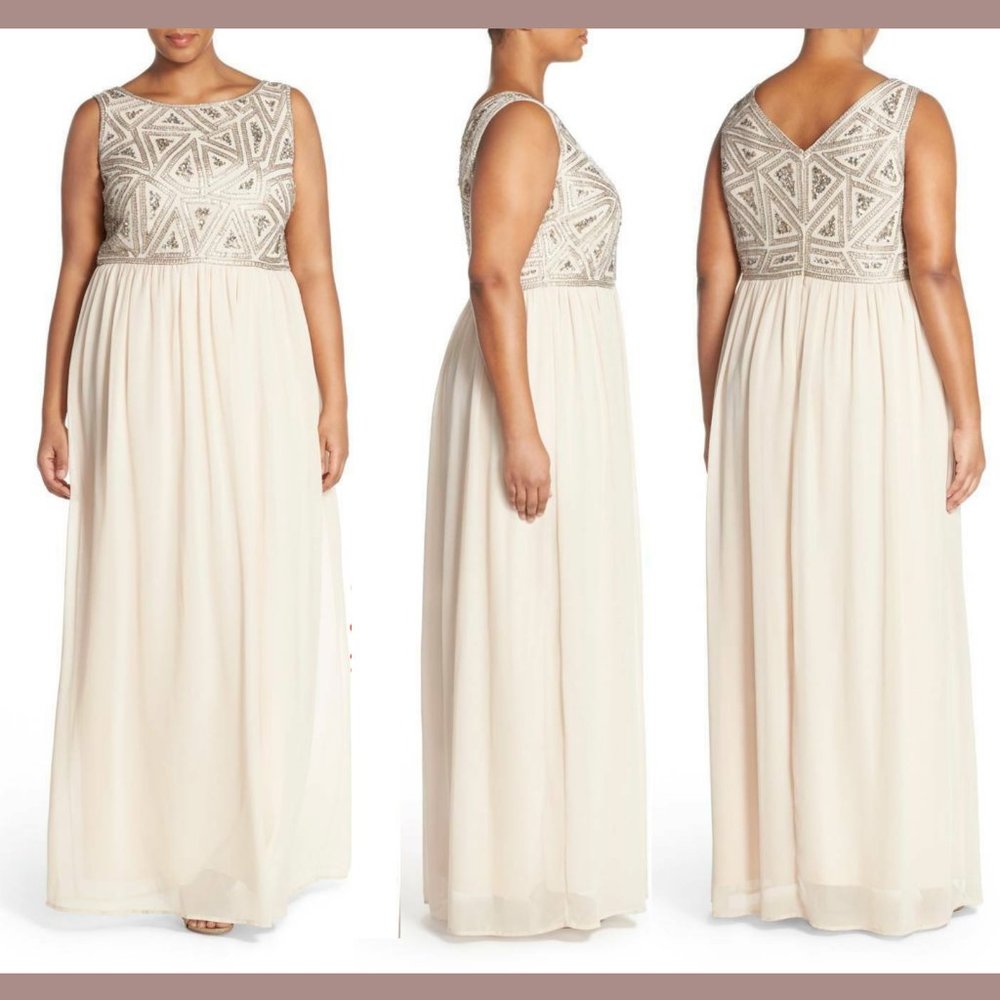 NWT Adrianna Papell Beaded Bodice A-Line Gown in Rose‎ [ Plus Size 14W ]